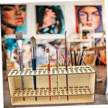 木质笔筒，多孔笔刷收纳架，可拆卸桌面配件 - 米色 - 查看 7