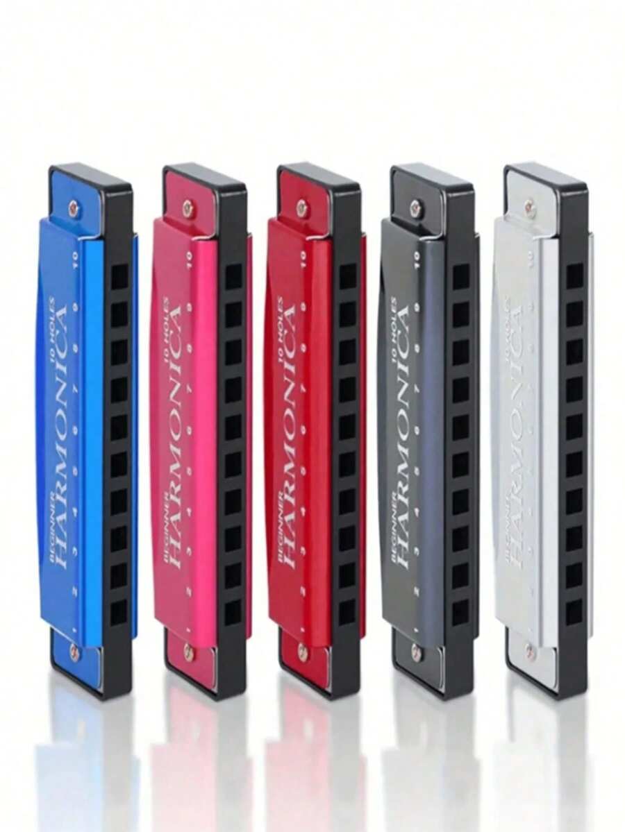 Kèn harmonica 10 lỗ chất lượng cao, âm C - Hộp đựng cứng bóng loáng - Nhạc cụ harmonica, mặt dây chuyền harmonica tự làm, thích hợp cho người mới bắt đầu, trang trí tiệc, quà tặng cho người yêu âm nhạc. - Nhiều màu - Xem 1