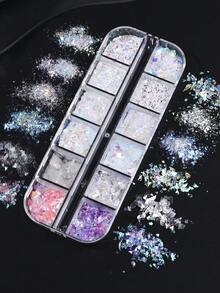 12格全息美甲亮片金蔥 不對稱幻彩極光漸層超薄薄片碎片 DIY 閃亮美甲裝飾指甲配件美甲用品 適合女性與女孩 璀璨美甲設計 - 彩色 - 查看 4