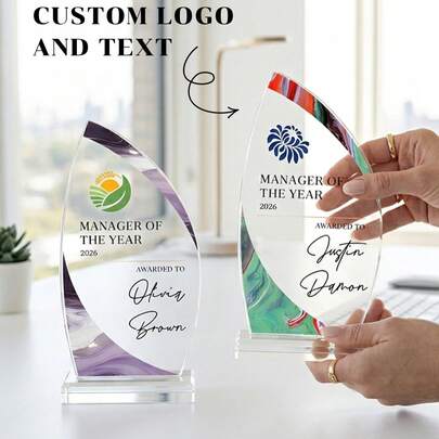 1pc Personalized Marble Pattern Acrylic Trophy, Custom Logo And Text Leaf-Shaped Award, Appreciation Gift For Manager, Staff, Team,Elegant Acrylic Award For Corporate, Manager Of The Year, Competition