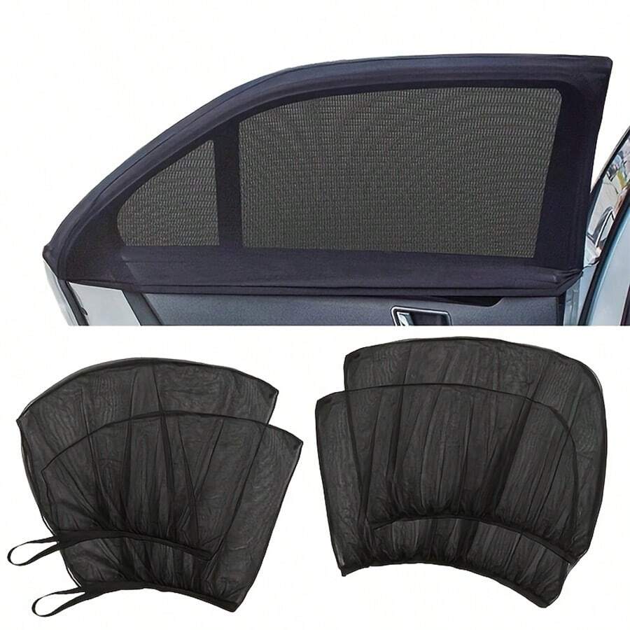 Black Mesh Car Window Sunshade Easy Installation And Removal, Suitable For Front And Rear Windows, RV Sunshade, Comfortable For Outings/Camping Only For Parking Use