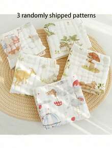 5pcs/Pack & 3pcs/Pack Assorted Cute Animal Pattern Baby Bibs, Newborn Soft Cotton Washcloth Handkerchief, Infant Burp Cloths - Multicolor - View 10