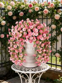 1/2/4pcs Artificial Eucalyptus Silk Flower Vine, UV-Resistant Greenery For Outdoor Hanging, Suitable For Anniversary, Graduation, Wedding, Party, Home, Office, Porch, Garden, Wall Decor In Spring & Summer - Pink - View 5