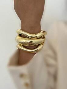 1 pieza Brazalete vintage de concha dorada, minimalista y elegante, estilo de niña dulce, versátil - Dorado - Ver 2