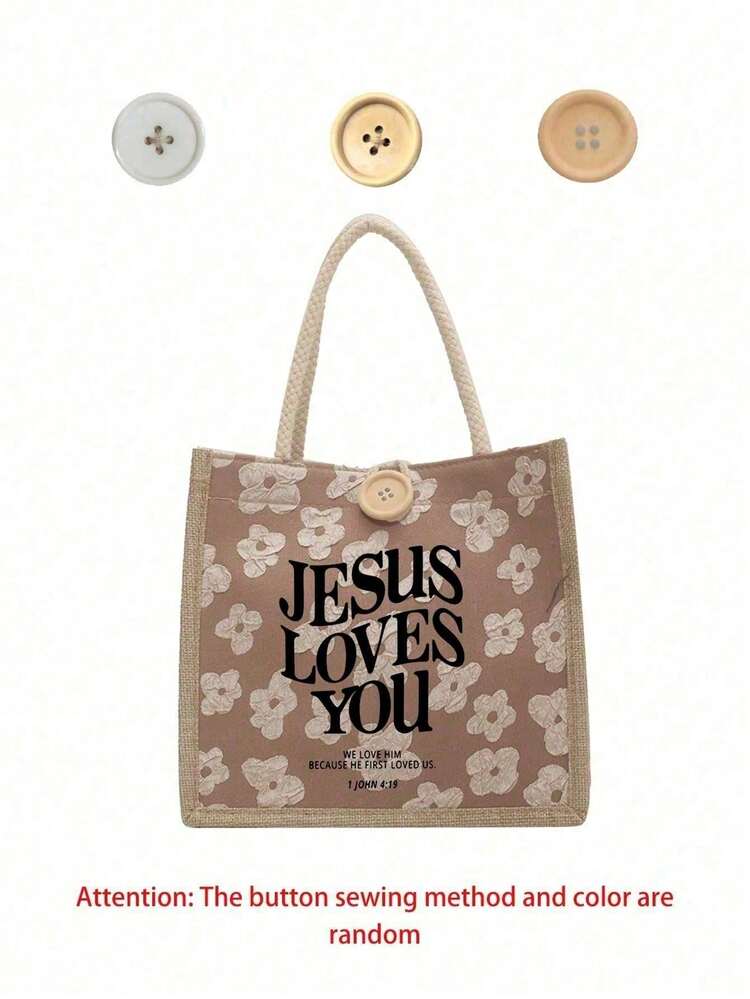 Bolsa de lona de lino con tema cristiano "Jesús te ama" - Ideal para viajes, vacaciones y bodas; una forma reutilizable de expresar tu fe. - Multicolor - Añade 10
