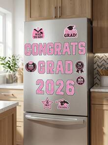 Conjunto de decoración para auto de graduación 2026, 22 piezas, color rosa, adecuado para fiesta de graduación universitaria y de jardín de infantes, yate, puerta del garaje y refrigerador - Pegatina magnética rosa de graduación - Ver 7