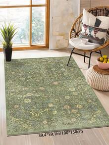 1 pieza Alfombra floral verde para sala de estar, adecuada para cocina, comedor, dormitorio, decoración de vacaciones, interior/exterior, oficina, vestíbulo, felpudo antideslizante, alfombra de baño, pasillo, estudio, alfombra para área de juegos - Verde - Ver 13