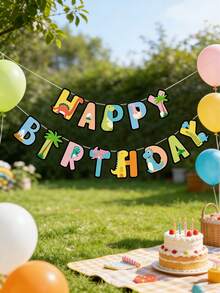1套恐龍主題生日派對裝飾－恐龍生日快樂橫幅 - 彩色 - 查看 5