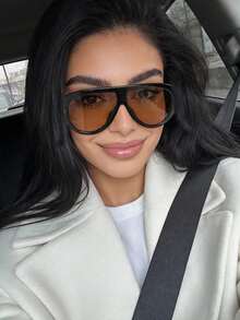 1 par de gafas con marco grande de ojo de sapo, gafas de moda con estilo retro para mujeres, adecuadas para salidas familiares, viajes, playa, festivales de música y uso diario - rebanadas de té de marco negro - Ver 5