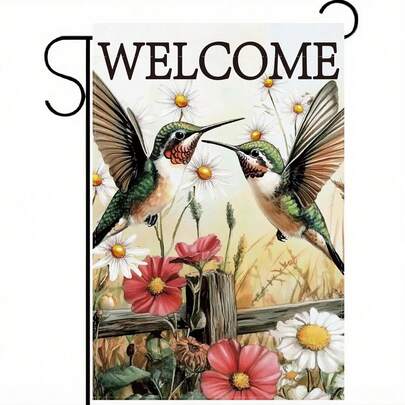 Bird Garden Flag Welcome Double-Sided Bird Garden Flags 12 X 18 Inch Welcome Polyester Hummingbirds Sign For House Seasonal Farmhouse Yard Lawn Decorative Banner Porch Patio Decoration