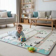 BATHBY Alfombra de Bebé, Plegable, Impermeable, Acolchada 1 cm, Reversible, Diseño Educativo con Números y Abecedario, para Gatear y Jugar - Bosque/Pandas - Ver 6