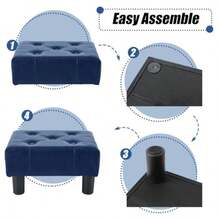 Small Foot Stool Faux Leather Footstool With Legs Footstools For Living Room Ottoman Footrest Extra Seating For Entryway Blue - Blue Leather - View 5