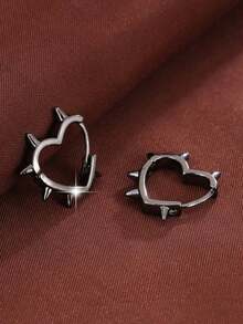1 Pair Fashionable Heart-Shaped Rivet Design Personalized Earrings, Couple Gift - Gun Black - View 2