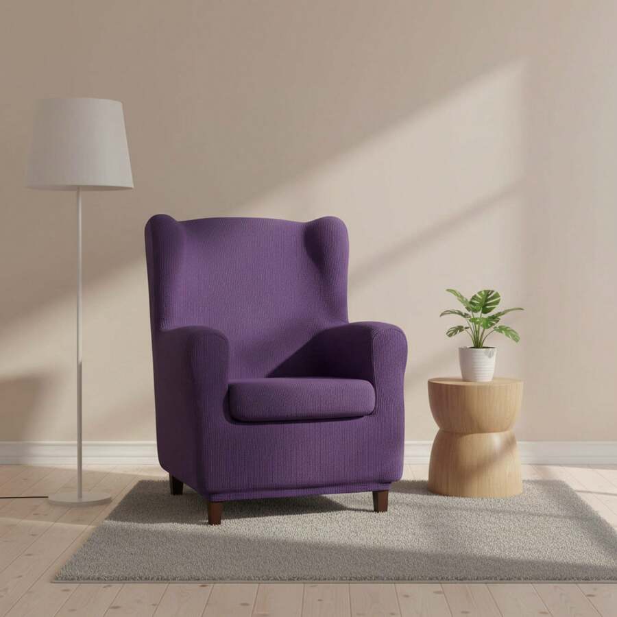 Kiva Universal And Versatile Wingback Chair Cover, Various Colors Available – Easy-To-Fit Protective Chair Cover For Backrest, Seat And Arms - 紫色尤利西斯 - 查看 1