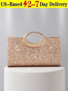 2PCS Elegant Evening Clutch With Anti-Scratch Glitter Finish And Smooth Metal Ring Handle Chic Glitter Handbag For Sophisticated Women And Brides Eye-Catching Sparkly Purse Perfect For Formal Cocktail Parties Prom And Luxury Weddings Designer Envelope Bag Rhinestone Women Evening Bags Purses - 彩色 - 查看 1
