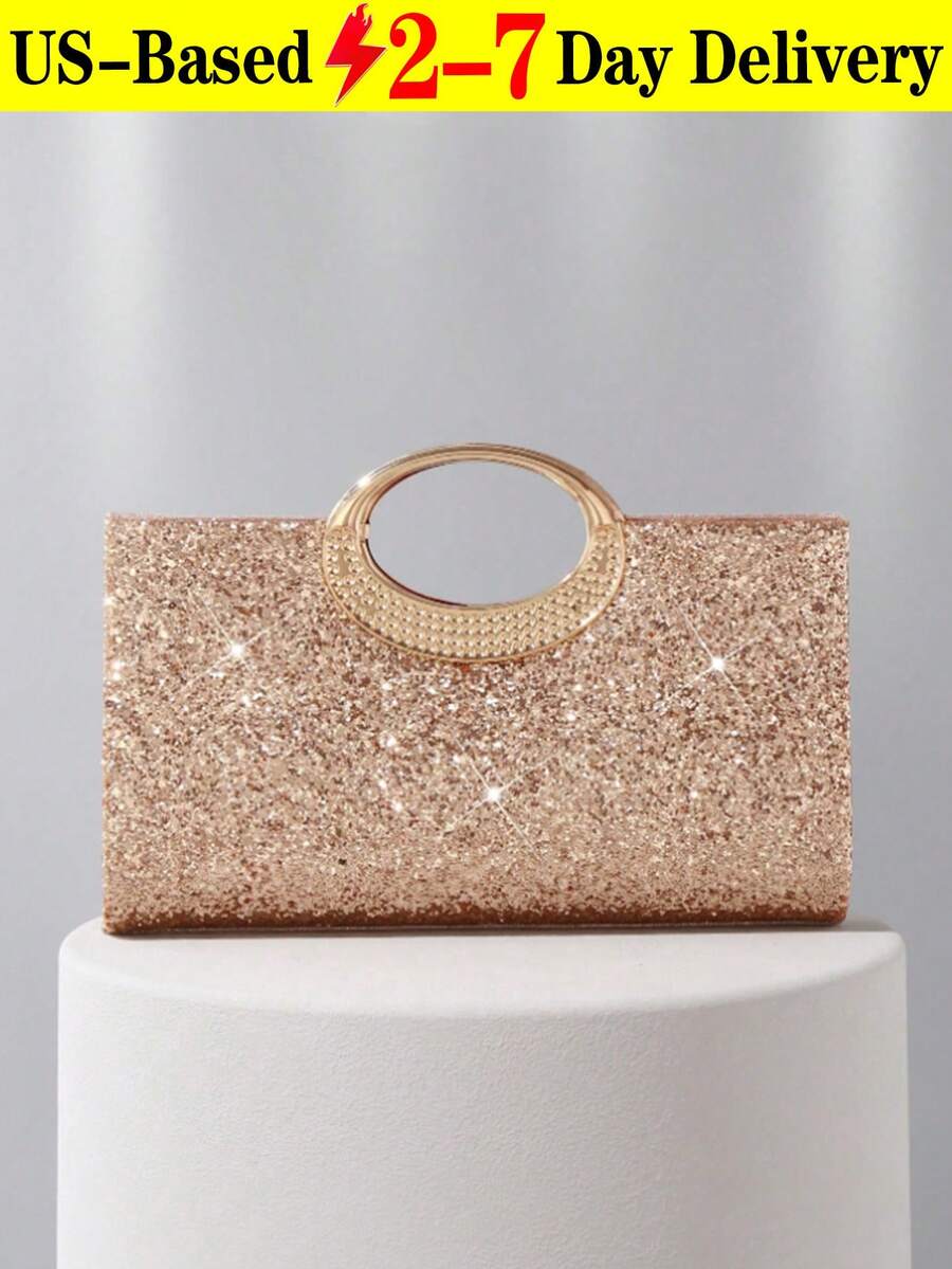 2PCS Elegant Evening Clutch With Anti-Scratch Glitter Finish And Smooth Metal Ring Handle Chic Glitter Handbag For Sophisticated Women And Brides Eye-Catching Sparkly Purse Perfect For Formal Cocktail Parties Prom And Luxury Weddings Designer Envelope Bag Rhinestone Women Evening Bags Purses - 彩色 - 查看 1