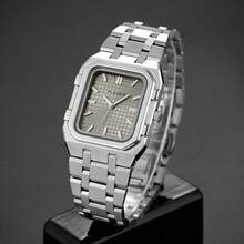 PLADEN Minimalist Luxury Stainless Steel Square Men's Watch, High-Quality Wristwatch - Grey - View 2