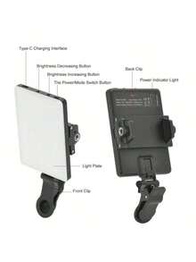 Borriig 60 LED High Power Rechargeable Clip-On Fill Light, With Front & Rear Clips, 3 Lighting Modes Adjustable, Suitable For Smartphones, Android, IPad, Laptops, For Makeup, Selfie, Vlog, Suitable For Selfie And Live Streaming, Portable Selfie Light - Black - View 5