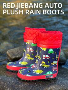 Kids Snow Rain Boots, Fleece Lined, Waterproof, Non-Slip, Winter Toddler Boots - Red - View 2