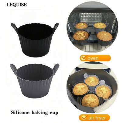 LEQUISE 1个/2个可重复使用的硅胶烘焙模具，带防滑手柄设计，可均匀烘烤，易于脱模和清洗，非常适合制作蛋糕、蛋挞、鸡蛋、肉丸、纸杯蛋糕、松饼、布丁 - 适用于空气炸锅、烤箱、微波炉等。