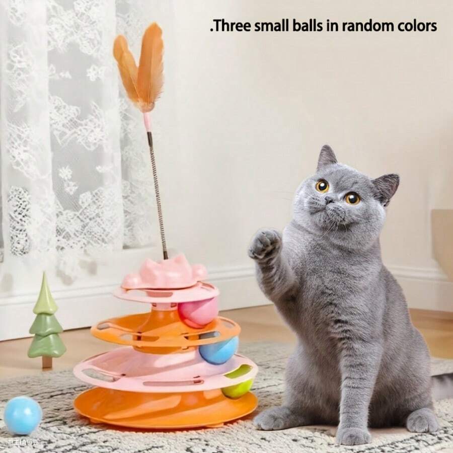 1个猫咪转盘玩具，自娱自乐解闷猫咪逗猫棒转盘球，羽毛玩具，适合幼猫和成猫，互动旋转宠物玩具