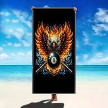 Flame-Winged Eagle Surrounding  And Cue Ball Pattern Beach Towel, Suitable For Sunbathing Isolation Mat, Temporary Changing Shawl, Sand Surface Moisture And Heat Insulation, Lightweight, Versatile - 白色 - 查看 4