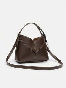 Women Two-Tone Design Mini Canvas Tote Bag, Fashion Shoulder Hand Bucket Bag - Coffee - View 7