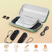 Estuche rígido compatible con Switch 2 2025, bolsa protectora de viaje para consola portátil de 7.9 pulgadas, estuche de almacenamiento con carcasa de nailon duradera y bolsillo para accesorios, estuche organizador de juegos portátil, verde - Ver 7
