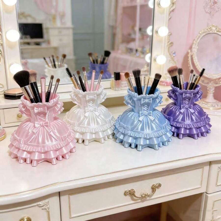 1pc 3D Princess Dress Shaped Cute Desktop Storage Box, Pen Holder, Cosmetic & Decor Display