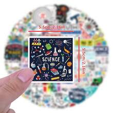 55张卡通科学展览装饰贴纸，可爱有趣，色彩鲜艳，科学涂鸦风格，防水乙烯基材质，适用于笔记本电脑、手机、汽车、滑板、水瓶、剪贴簿、电脑、日记本等。 - A - 查看 5