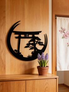 1 Peça Escultura de Arte de Parede de Metal de 16 Polegadas, Bonsai Japonês e Portão Torii - Design de Arte Decorativa, Peça Única, Decoração Interna/Externa da Moda, Presente Perfeito de Inauguração, Decoração Doméstica Bonita para Pendurar - Preto - Visão 6