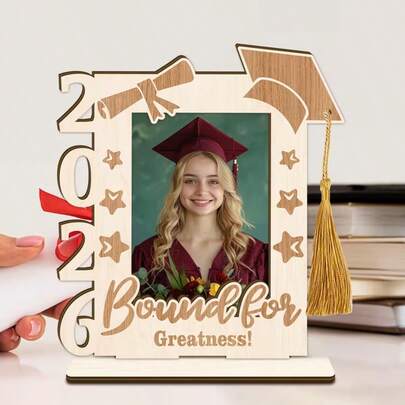 2026 Graduation Photo Frame, Wooden Design With Tassel Pendant, Suitable For Graduates, Features Graduation Cap, Made Of Durable Wood, Great For Graduation Celebration And Gift