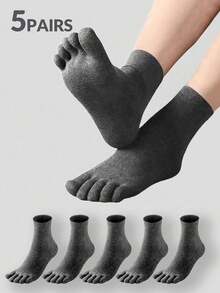 5 双男士黑色休闲/商务多功能吸湿排汗防臭分趾袜，秋季 - 黑色 - 查看 12