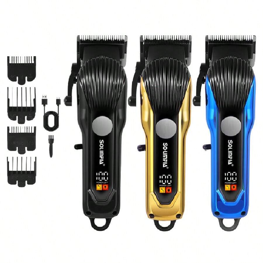 1pc USB Rechargeable Men's Electric Hair Clipper With LCD Display, Adjustable Comb, Electric Shaver - View 1