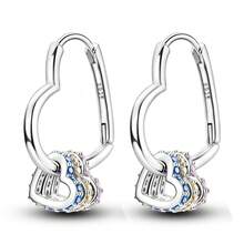 S925 Silver Luxury Zirconia Earrings: Sweetheart-Style Openwork Heart Geometric Double Hoops-Unique, Sophisticated, And Versatile For Work Or Dates - Multicolor - View 11