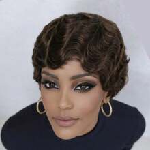 Finger Wave Wig 100%Human Hair Wig Brown Wig Women's Short Hair Wig Pixie Cut Wig Retro Style Suitable For All People - S4 - View 4