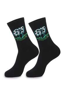 1/2 pares de meias pretas estilo casal, com estampa aleatória do número 67 e da letra do futebol americano, respiráveis, até a metade da panturrilha, ideais para atividades físicas e esportes diários. - Multicolorido - Ver 6
