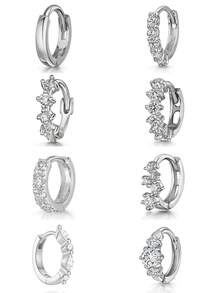1 đôi bông tai vòng nhỏ bằng bạc sterling 925 đính đá Cubic Zirconia và mạ vàng trắng 18k, bông tai vòng khuyên sụn không gây dị ứng dành cho nữ. - Bạc - Xem 12
