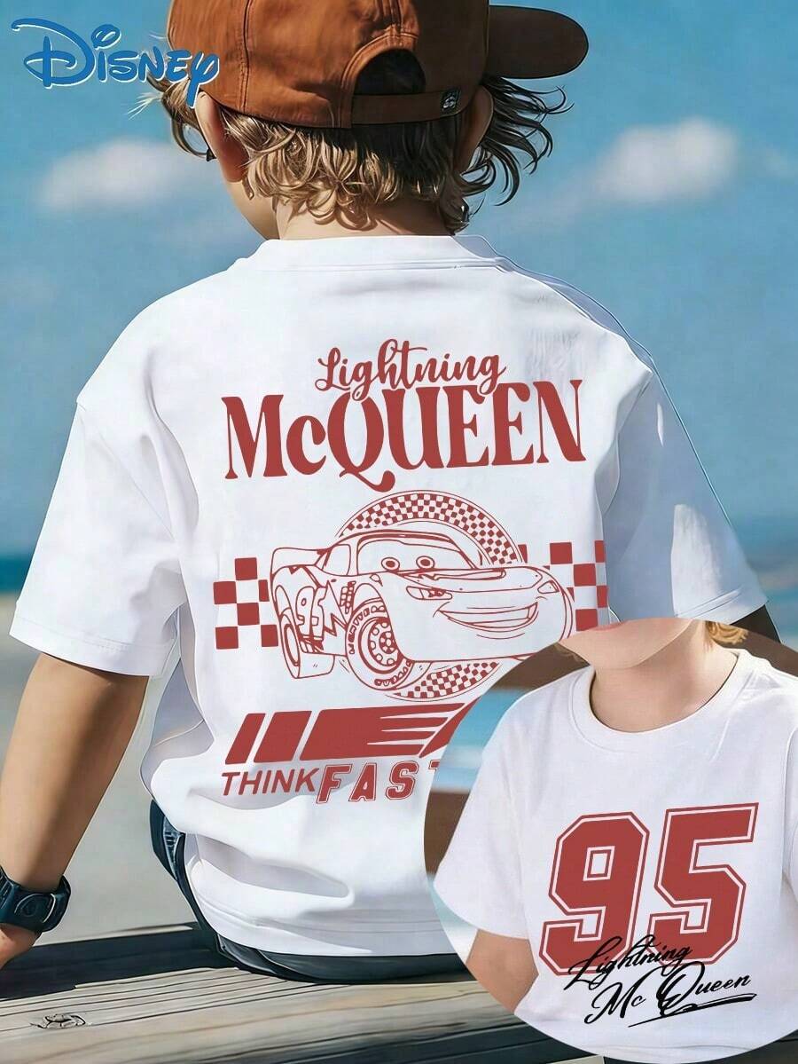 Disney Girls 2-14Y Lightning McQueen Graphic Tee, Breathable Kids Short Sleeve T-Shirt, Casual Summer Daily Wear, Soft Lightweight Children Tops, Back 95 Number Print, Perfect For Birthday Gift Holiday Outfit Express Delivery - 白色 - 查看 1