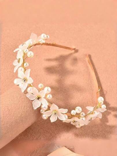 Gentle Fairy Versatile Luxury Flower Pearl Hair Hoop, Premium Reinforced Craft Bead Fall Resistant To Flatter Face Shape, Comfortable Long Wear Universal For All Outfits No Hair Pressure, Ideal For Girl Gathering Daily Trip Photo Shooting, Delicate Cost-Effective Romantic Hair Decoration Lovely Daily Accessory