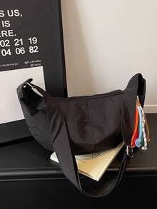 Nueva bolsa de hombro casual de gran capacidad con diseño único de bolsa de masa, con cuerda trenzada - Negro - Ver 9