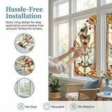 1/4pcs Bohemian Style Static Cling Colored Glass Film, Retro Floral Tulip Pattern, Suitable For Bathroom, Living Room, Removable Decorative Glass Sticker - Frosted Film - View 4