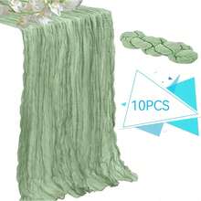10 Pcs Sage Green Table Runner Bohemian Country-Style Table Runner, Suitable For Weddings, Baby Baptism Parties And Holiday Decorations - Sage Green - View 19