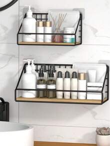 Kệ sách treo tường bằng sắt tối giản, chắc chắn, không cần khoan, giá để đồ cạnh giường ngủ, kệ lưu trữ treo tường cho văn phòng. - màu đen - Xem 4