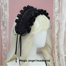 Băng đô cài tóc phong cách Gothic Lolita mới, họa tiết trái tim, ruy băng, phụ kiện cosplay ren xếp nếp kèm kẹp tóc dành cho nữ. - Nhiều màu - Xem 2