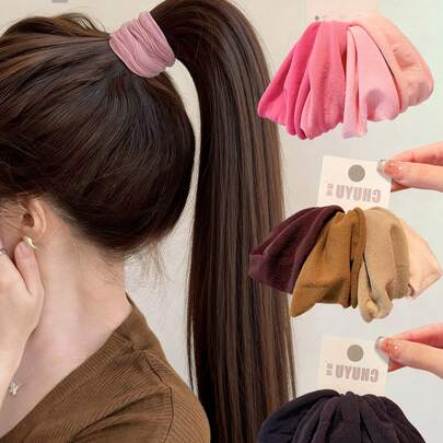Bộ 4 chiếc dây buộc tóc co giãn cao cấp không đường may dành cho nữ. Phụ kiện tóc thời trang đa năng, thanh lịch, tối giản, màu trơn, phù hợp cho sử dụng hàng ngày, các dịp thường nhật, tiệc tùng, đi biển, buộc tóc đuôi ngựa, búi tóc, rửa mặt, trang điểm và phối đồ. Bao gồm dây buộc tóc, băng đô co giãn, dây buộc tóc và vòng buộc tóc co giãn. Cũng thích hợp cho tập thể dục, thể thao và phụ kiện du lịch. Dây buộc tóc và dây chun buộc tóc thiết yếu cho thể thao và du lịch.