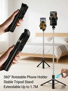 1 buah Tongkat Selfie yang Dapat Diperpanjang dengan Dudukan Ponsel, Tripod Ponsel Pintar Rotasi 360° dengan Remote Nirkabel, Cocok untuk iPhone/Ponsel Android, Penting untuk Perjalanan, Aktivitas Luar Ruangan, Siaran Langsung, Perekaman Video Stabil - Bagian B - View 3
