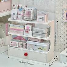 Cream Style Desktop Storage Shelf, Multi-Layer Organizer For Office Desk Dorm Room, Makeup & Stationery Must-Have - 水杯架附抽屜 - 查看 6