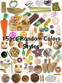 8/15pcs Hamster Chew Stick Set, Small Animal Chew Toys, Rodent Pet Toys, Enrichment Pet Toy Assortment Suitable For Gerbils, Mice, Rabbits And Hamsters - Multicolor - View 10