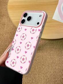 1pc Pink Hand-Painted Love Heart & Football Pattern 2-In-1 TPU Material Phone Case Suitable Compatible With Iphone 17/17 Pro Max/17 Pro/Air/13/16 Pro Max/16/15/14/12 Pro Max/13 Pro Max/11 Pro/14 Pro/15 Pro/12, Fashionable Protective Soft Shell, Luxury - Multicolor - View 3